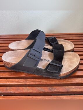 Birkenstock Arizona Split Leather Suede Slide Buckle Sandals Sz 40 US 9 Black